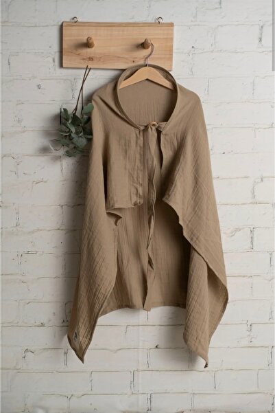 Olivo Mini Yenidoğan Bebek Puset Emzirme Örtüsü Koyu Bej 2in1 2 kat müslin