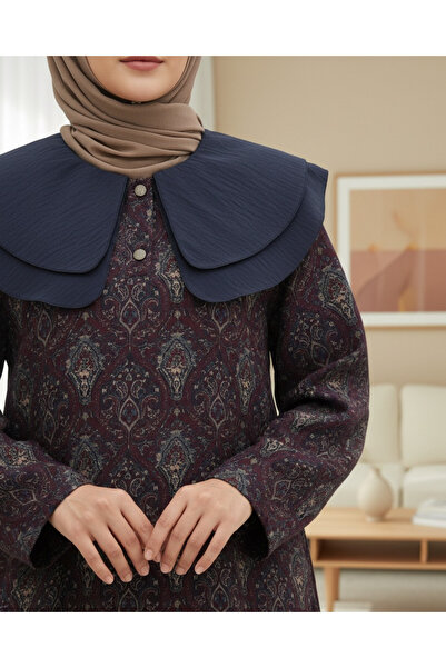 Modamorfo Apron Collar Half Buttoned Slit Quilted Tunic - Plum