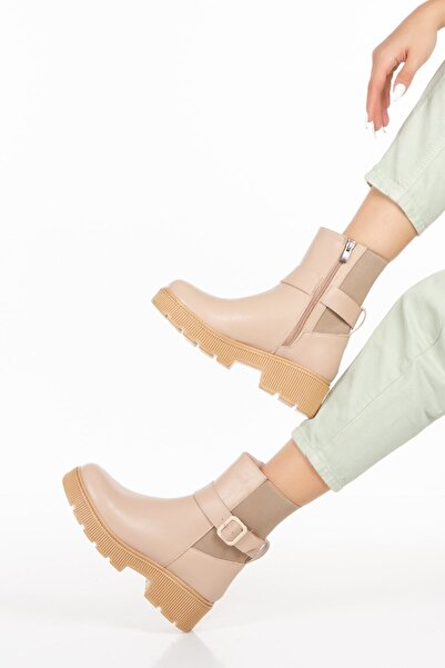 Limeo Καθημερινά γυναικεία μποτάκια με λεπτομέρεια με φερμουάρ και ελαστική δερμάτινη εμφάνιση