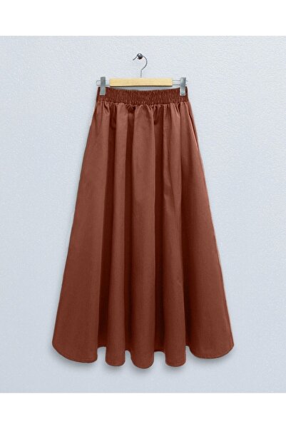 HİJABAYA Elastic Waist Double Pocket Poplin Flared Skirt