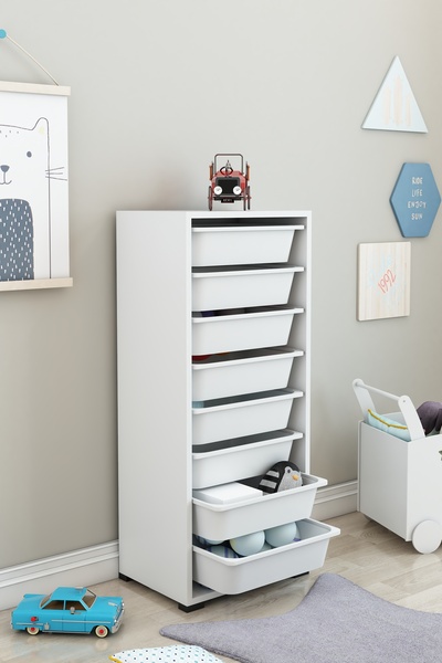 Armarks Beyaz 8 Sepetli Çok Amaçlı Dolap, Mutfak Dolabı, Çocuk Oyuncak Dolabı...