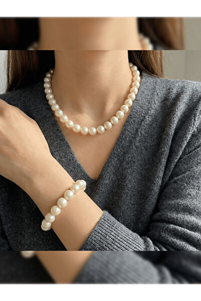 PURE BERRY KALIN BEYAZ 1 ADET İNCİ KOLYE VE 1 ADET BİLEKLİK SET
