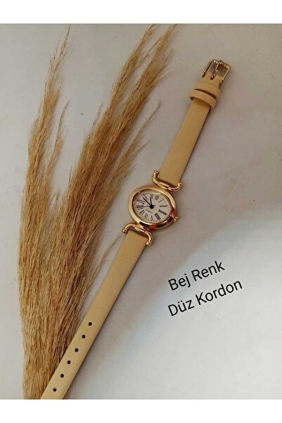 Ricardo Vintage Bej Renk Kordonlu Retro Minimal Kadın Kol Saati bb0057