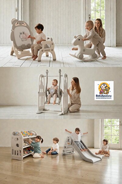 OEM Grey Penguin modular playpen, with drawing board, swing, shelves, slide and accessories