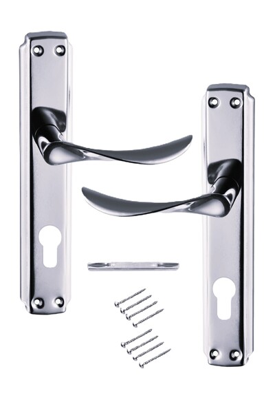 Castell زوج من مقابض الأبواب مع ثقب المفتاح، اللون الفضي