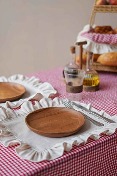 KaiHome طبق من الكتان الخام مكون من 6 قطع - تفاصيل مكشكشة، خدمة أمريكية مقاس 40 سم