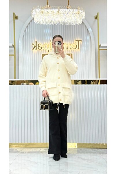 Nefise Angora Kapşonlu Uzun Hırka