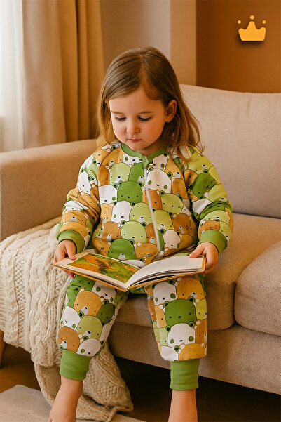 Begisa 2-9 Yaş 2.5 Tog Premium Kalite Elyaf Dolgulu Uniseks Kız Erkek Çocuk Uyku Tulumu Yeşil Ayı 235041