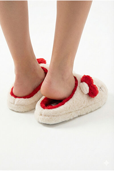 StWenn Γυναικείες παντόφλες με φιγούρες ζώων, με λεπτομέρεια από κορδέλα και χνουδωτό σχέδιο