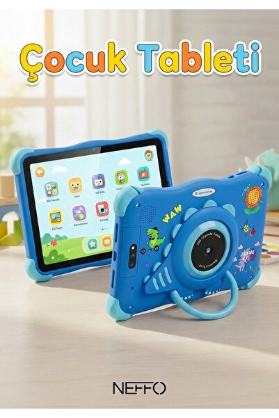 NEFFO 5G Wifi Android 13 Çocuk Tableti – Ön & Arka Kameralı, Eğitim ve Oyun İçin Kılıflı Tablet Mavi
