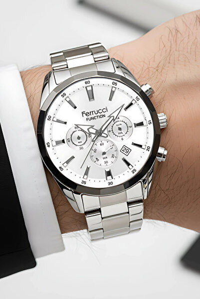 Ferrucci Function Erkek Kol Saati Çelik Kordon Gümüş-Beyaz Bileklik Hediyeli 3atm sdfer061