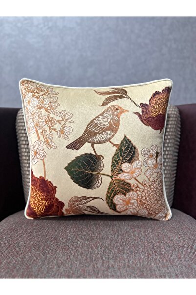 Fabricland غطاء وسادة كريمي بنمط طائر مخملي حريري مستورد مقاس 43 × 43 سم (نمط مزدوج الجوانب)