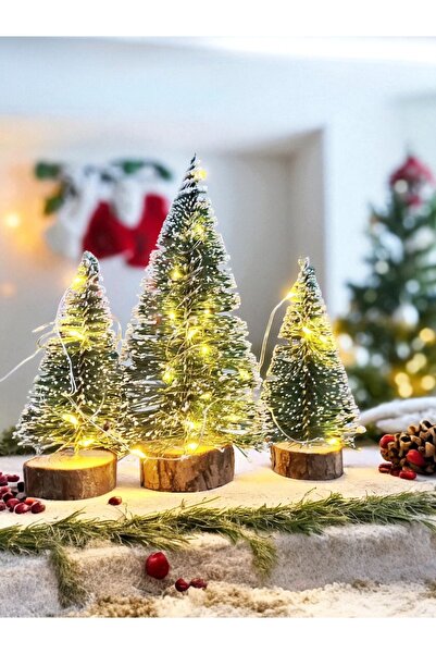 Yenigeldi Σετ 3 Μίνι Πεύκα – (2 Τεμάχια 10 εκ., 1 Τεμάχιο 15 εκ.) + Φωτιστικό LED Fairy + Αστέρι κορυφής 15 εκ.
