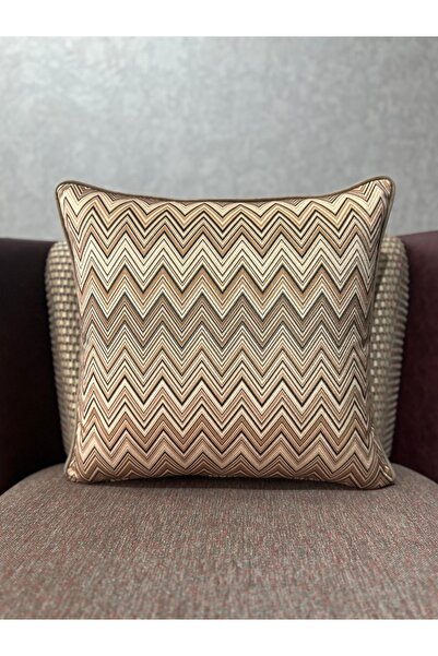 Fabricland غطاء وسادة من الحرير المستورد بنمط الشيفرون البني 43×43 سم (نمط على الوجهين)