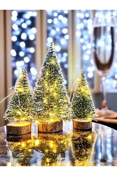 Yenigeldi Σετ 3 Μίνι Πεύκα – (2 Τεμάχια 10 εκ., 1 Τεμάχιο 15 εκ.) + Φωτιστικό LED Fairy + Αστέρι κορυφής 15 εκ.