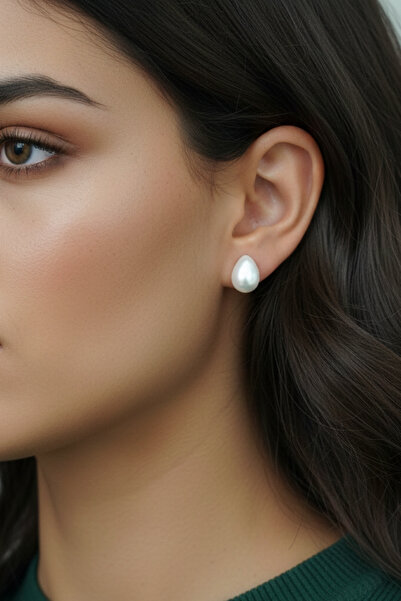 mefshop Zarif 925 Ayar Gümüş Damla Form İnci Küpe | 8x12 mm Özel Kesim İncili...