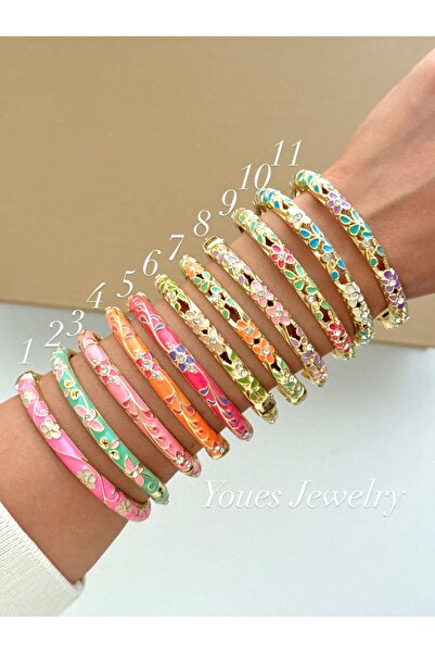 YOUES JEWELRY Renkli Çelik Mineli Kelepçe Bileklik Renk Seçebilirsiniz Sedefli Lotus Çiçekli Vintage Taşlı Kelepçe