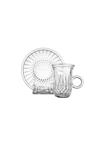 Dania طقم شاي مكون من 6 فناجين + 6 صحون من الزجاج الشفاف بنقوش أنيقة وعصرية