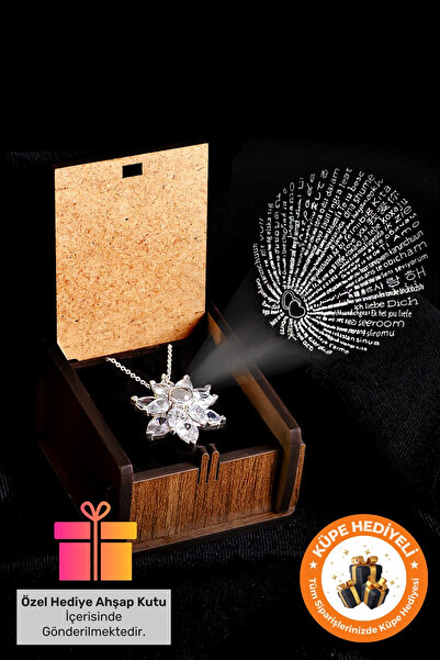 ernsilver 925 Ayar Hediye Kutulu 100 Dilde Seni Seviyorum Yazan Yılbaşı Gümüş Kaplama Beyaz Lotus Aşk Kolyesi