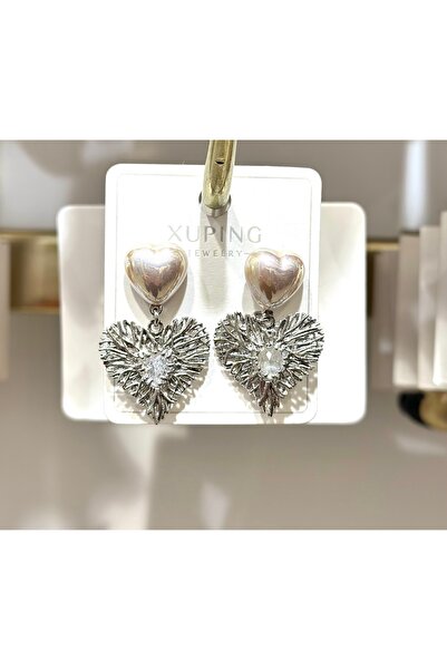 XUPING JEWELRY أقراط XUPING على شكل قلب من الفولاذ مرصعة باللؤلؤ