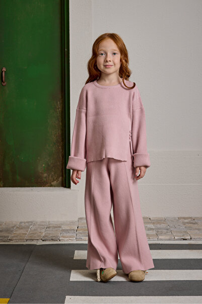 Fahhar Kids Silk Textured Knitwear Set Light Pink