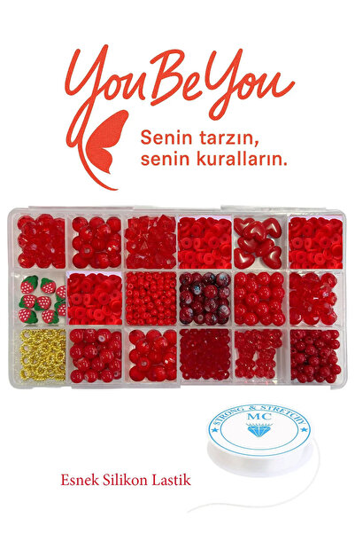 By MO Accessories Kırmızı Renklerde Takı Yapma Seti Çocuk Hobi Set Figürlü Kutulu Set