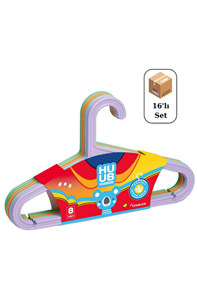 Huub Hanger Collection 16 Adet Plastik Çocuk Askısı, Bebek Askılığı, Elbise Askısı, Renkli Askı, Slim Askı