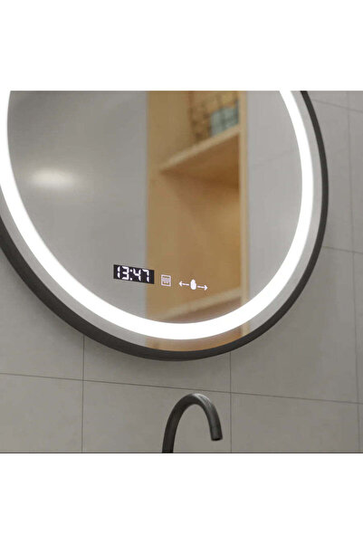 OEM Oglindă rotundă cu LED de 80 cm, Celeste Majeste Noir, sistem de dezaburi...