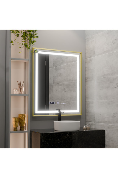 OEM Oglindă LED dreptunghiulară 75x90 Verite Royale Gold MotionGlow Marcello ...