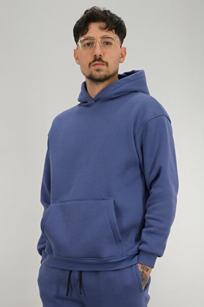 Souris Men's Indigo K Hooded Kangaroo Pocket O Oversized Sweatshirt 3 Thread ...