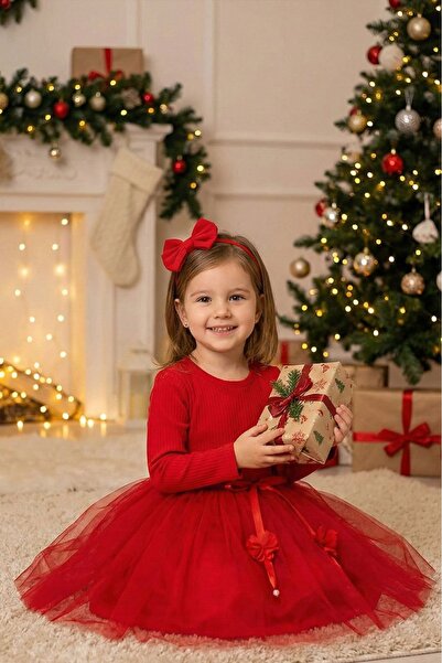 Retro Women Kız Çocuk Özel Gün Doğum Günü Günlük Abiye Hediye Uzun Kollu Kırm...