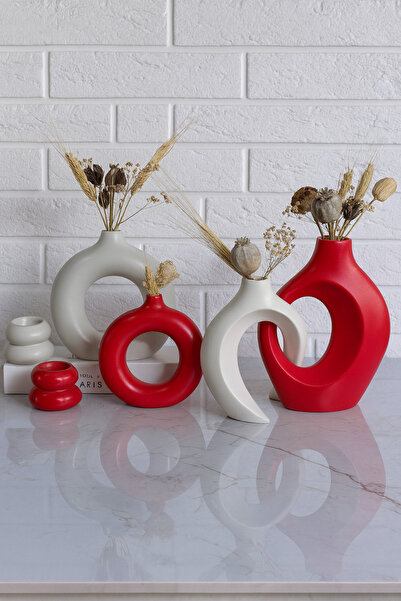 Zigzag Home Decorative 6 Piece Vase and Candle Holder Set /Ring Vase, Lover's Vase, Tealight Candle Holder Figurine Set