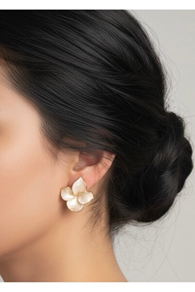MODAMİRA AKSESUAR Çiçek Modeli Kadın Küpe | Krem