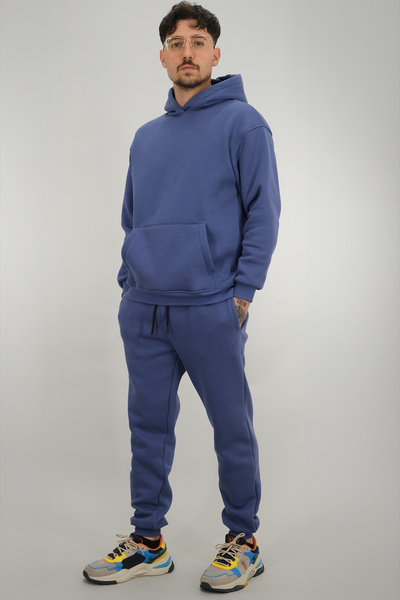 Souris Ανδρικό σετ αθλητικής φόρμας Indigo Relaxed Fit 3 κλωστών Ş επένδυση fleece Χοντρό ύφασμα με κορδόνι στη μέση