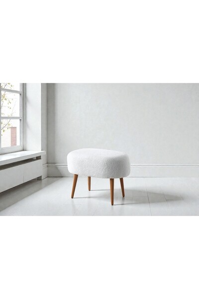 Framgan Teddy Ahşap Ayaklı Oval Puf – Makyaj Masası Pufu - Ayak Uzatma Pufu -...