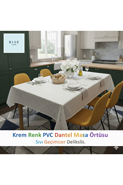 Blue Home Pvc Muşamba Dantel Görünümlü Kaymaz Sıvı Geçirmez Deliksiz Mutfak M...