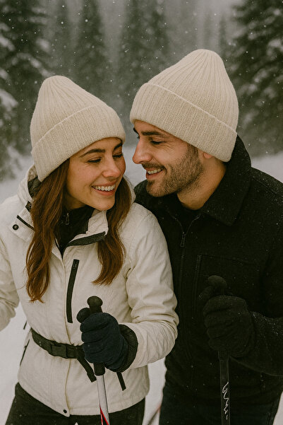 Perili Kayak Termal Etkili Bere Bej Unisex-Hediye Kutulu