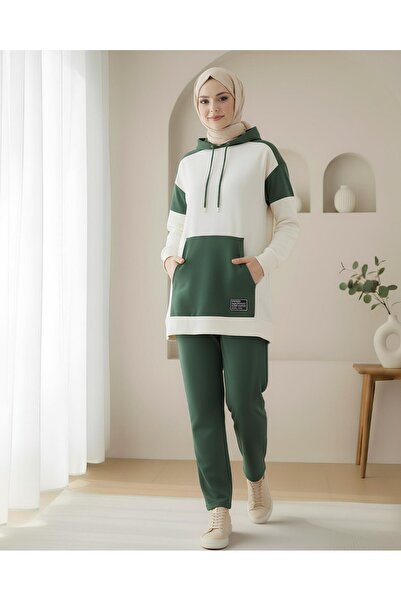 Modamorfo طقم مزدوج اللون مع جيوب كانغارو - كاكي