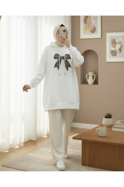 Modamorfo Hanorac cu glugă bumbac moale cu detaliu de fundă - alb