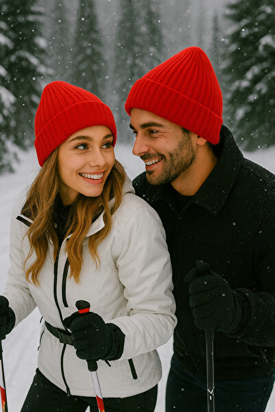 Perili Bere Kadın/Erkek Termal Proof Etkili Kırmızı Kışlık Bere-Hediye Paketl...