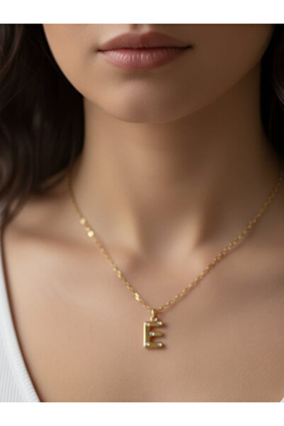 SOSYETEZGAHI Gold Renk Balon Bubble Model Çelik E Harfi  Işıltı Zincirli Koly...