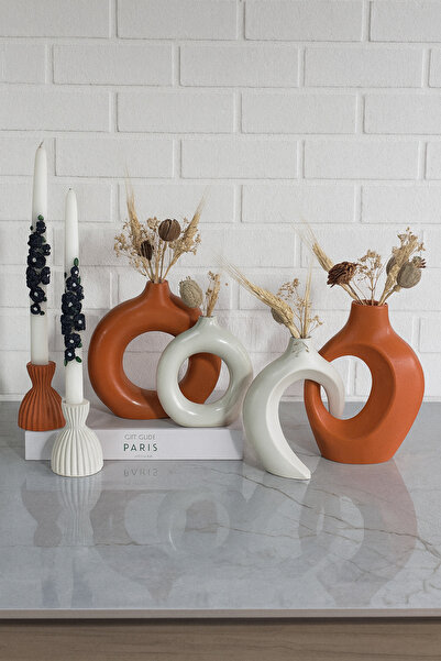 Zigzag Home Decorative 6 Piece Bohemian Style Vase and Candlestick Candle Hol...