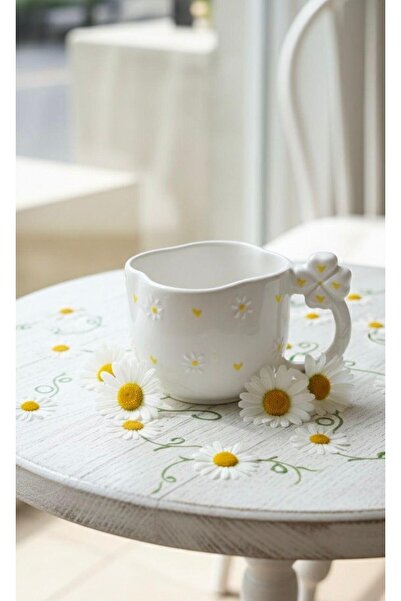 HİS Studio Yonca Kupa Sarı Papatya Desenli Tamamıyla El Yapımı Özel Tasarım S...