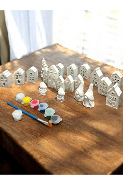 BOHEM PeSaPe Boyama Atölyesi 20'li Taş boyama Evler ağaç cüceler kardan adam ...