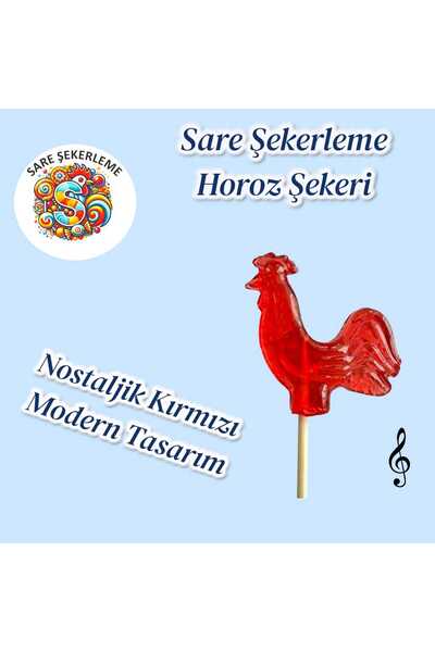 Sare Şekerleme Horoz Şekeri 12 Gr (100 Adet) Nostalji Karnavalı, 3D Çift Taraflı Tasarım, Aromalı, Ahşap Saplı