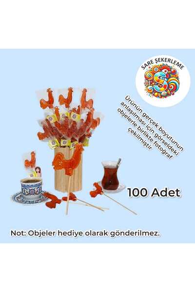Sare Şekerleme Horoz Şekeri 12 Gr (100 Adet) Nostalji Karnavalı, 3D Çift Taraflı Tasarım, Aromalı, Ahşap Saplı