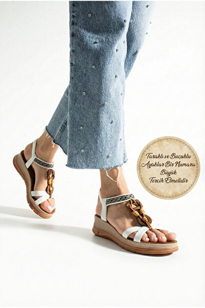 Ayax Λευκά καθημερινά κομψά γυναικεία σανδάλια με αξεσουάρ