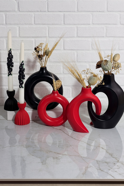 Zigzag Home Decorative 6 Piece Bohemian Style Vase and Candlestick Candle Holder Set Design Decoration Trinket Set