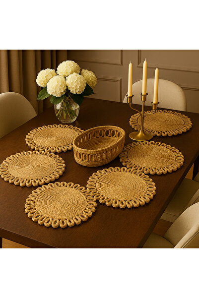 Efuliz Home Jute Straw Natural American Serving-Supla Set, Handmade Patterned...