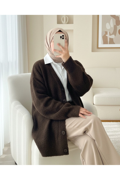 Modamorfo Buttoned Casual Knit Cardigan -K. Brown